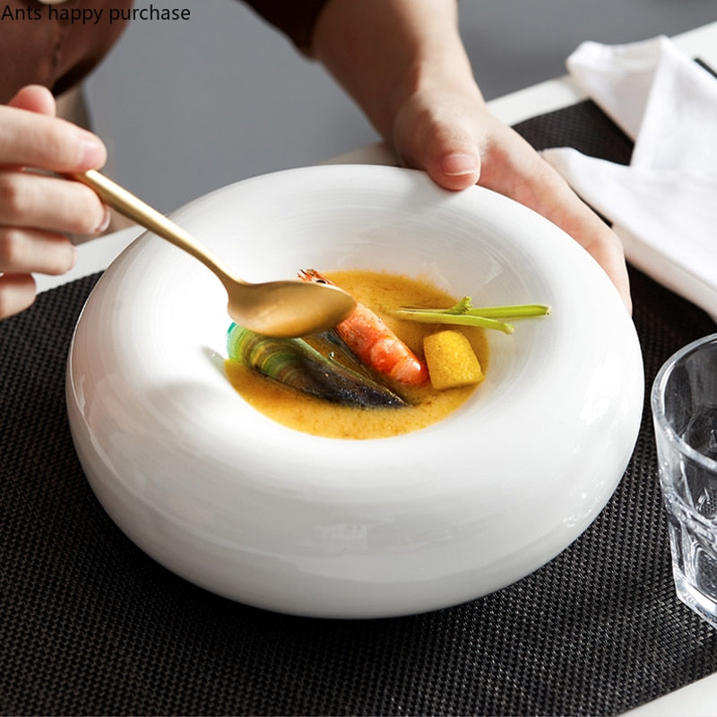 White Ceramic Dinner Plate Restaurant Decoration Tableware Dishes