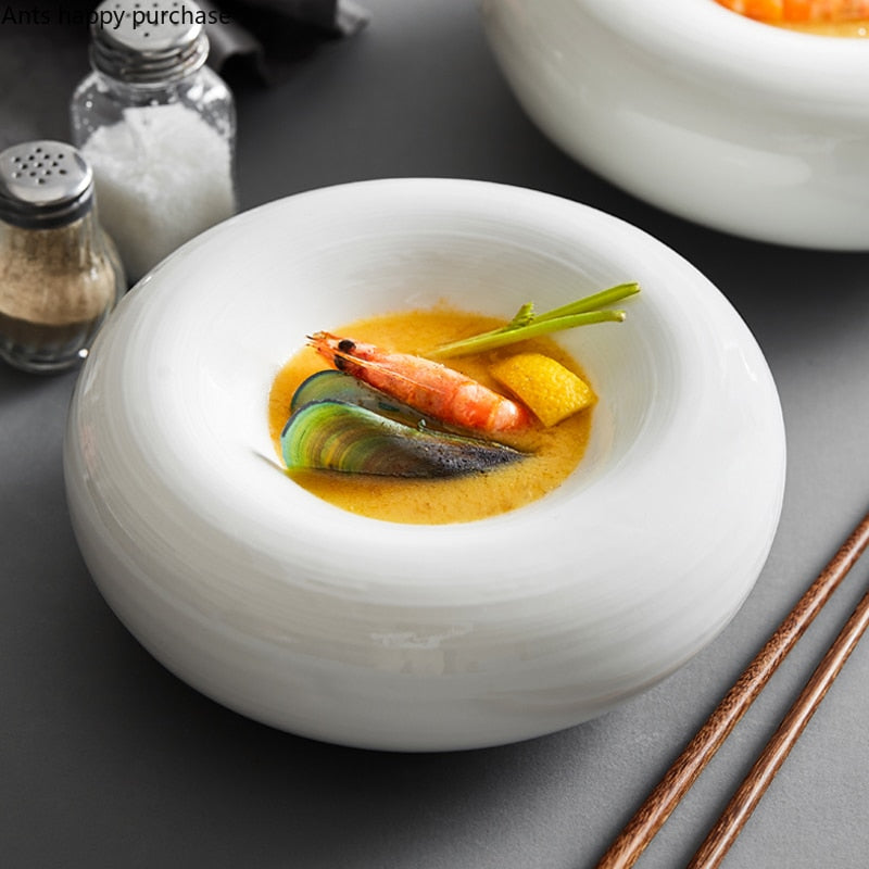 White Ceramic Dinner Plate Restaurant Decoration Tableware Dishes
