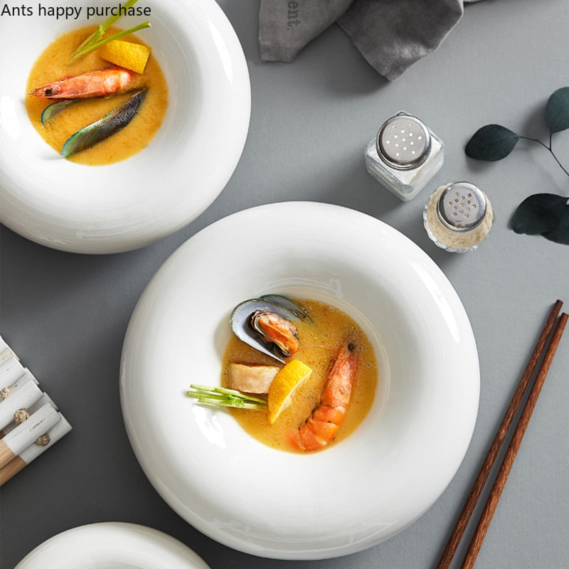 White Ceramic Dinner Plate Restaurant Decoration Tableware Dishes