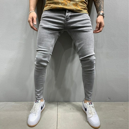 White Embroidery Jeans Men Cotton Stretchy Ripped Skinny Jeans High