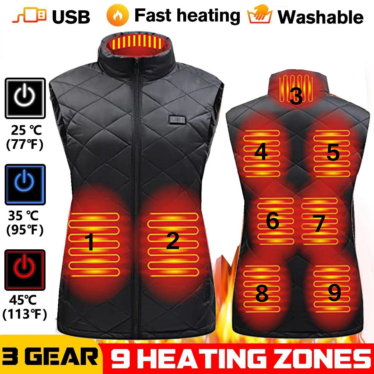 Women Heating Vest Autumn And Winter Cotton Vest Usb Infrared Electric
