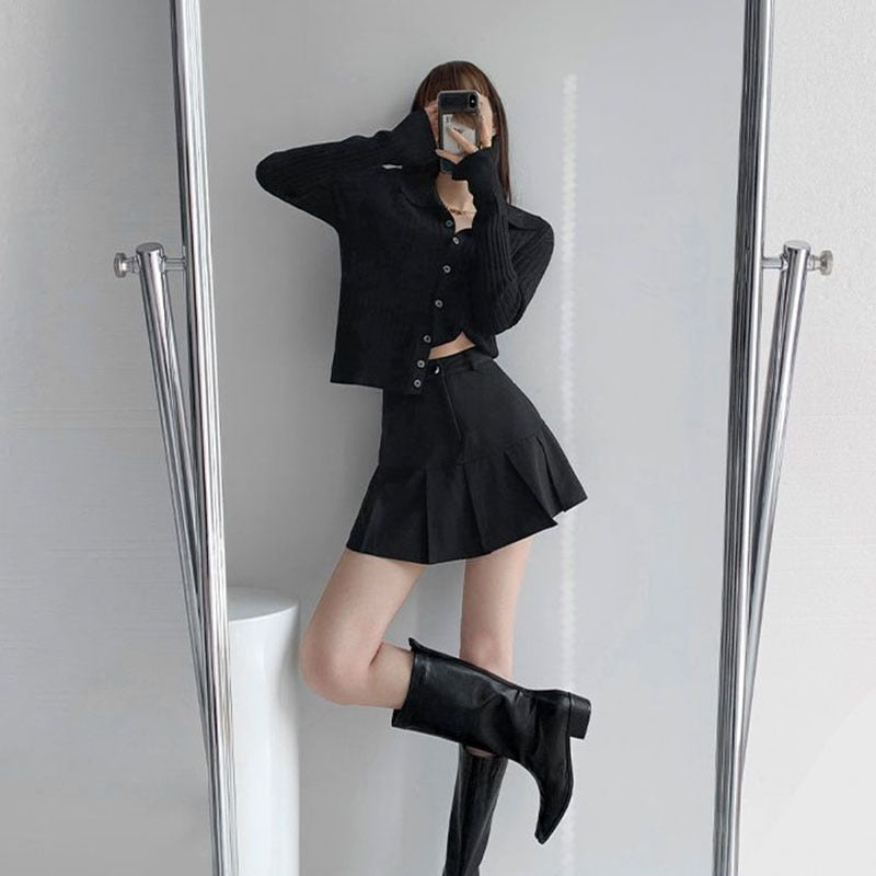 Y2K Vintage High Waist Pleated Skirt Women College Style Uniforms