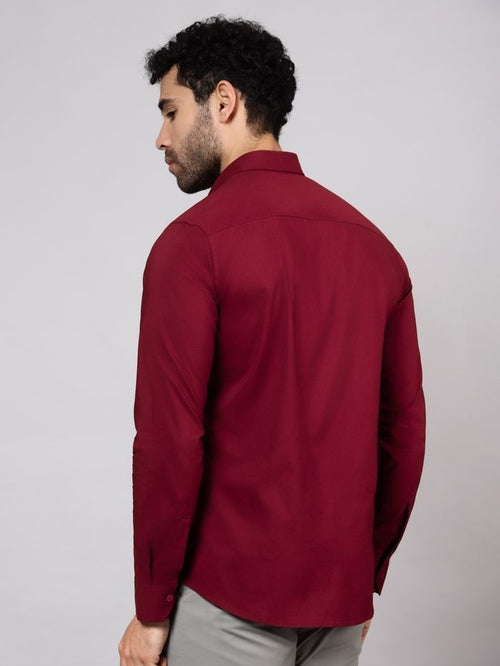 Men Slim Fit Solid Red Formal Shirt (Size L)