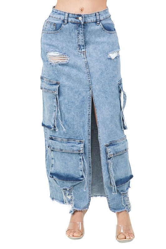 WOMEN FASHION LONG MAXI DENIM SKIRT
