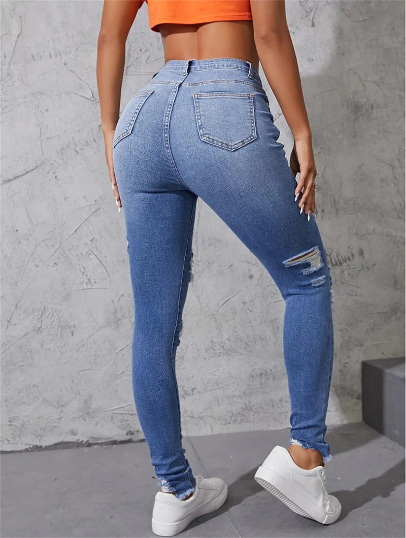 Hot Sale Women's Ripped Skinny Jeans Fashionable High Stretch Slim Fit