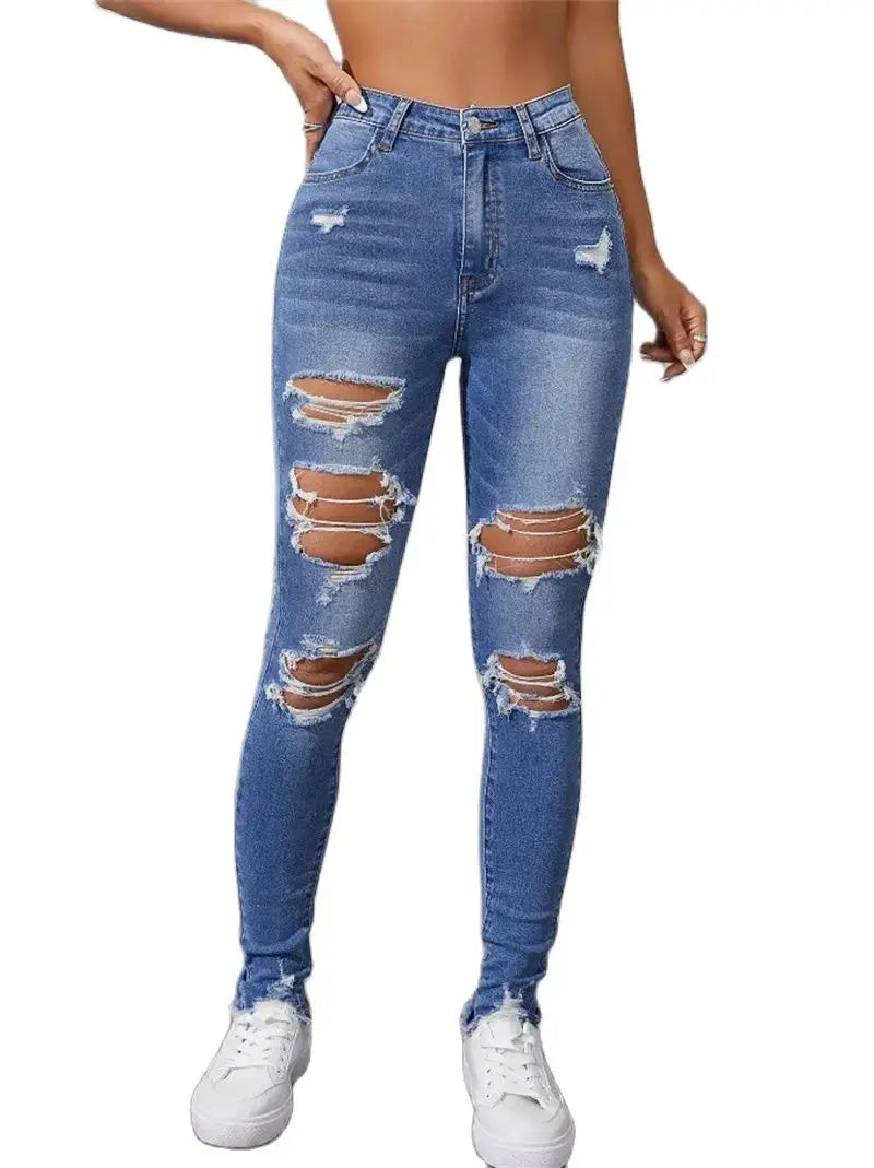 Hot Sale Women's Ripped Skinny Jeans Fashionable High Stretch Slim Fit