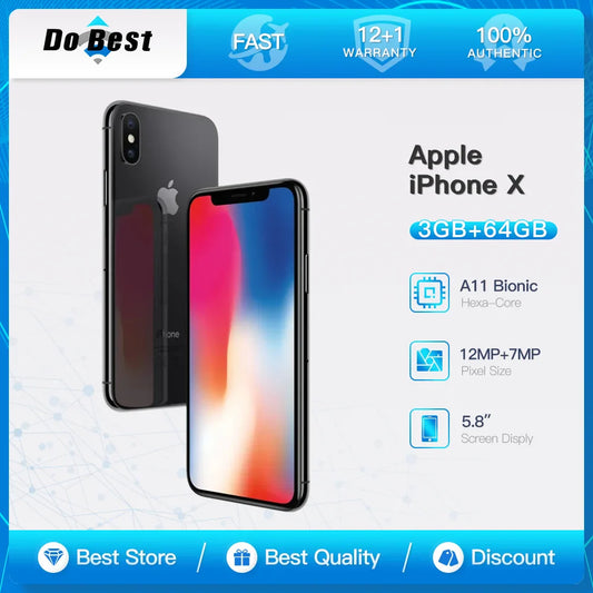 Original Apple iPhone X 4G LTE Smart Phone 64GB/256GB ROM 5.8" A11 Bionic Chip Hexa Core FACE ID Unlocked IOS Cell Phone