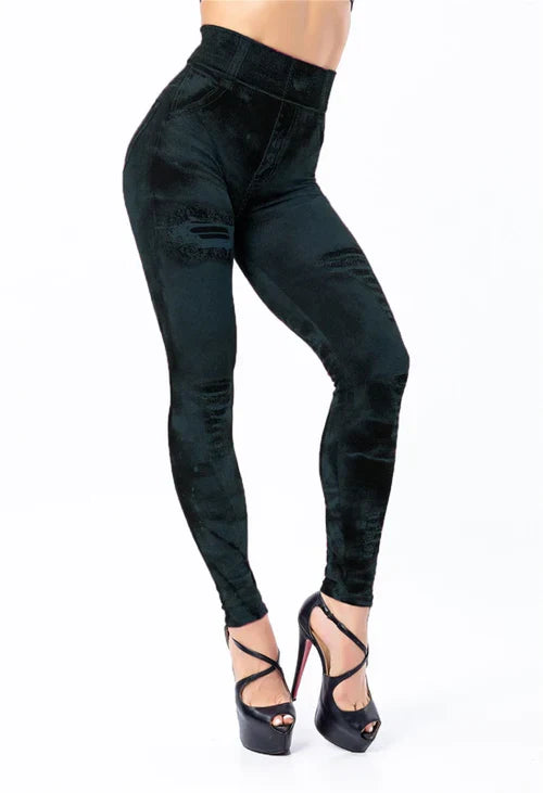 2023 Sexy Astic Imitation Jeans Leggings Women Stretch High Waist