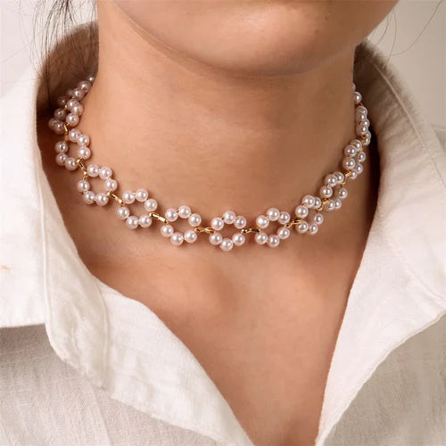 FNIO Pearl Chain Choker Necklace For Women Collar Goth Necklaces
