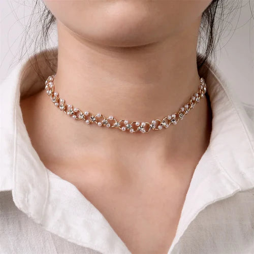 FNIO Pearl Chain Choker Necklace For Women Collar Goth Necklaces