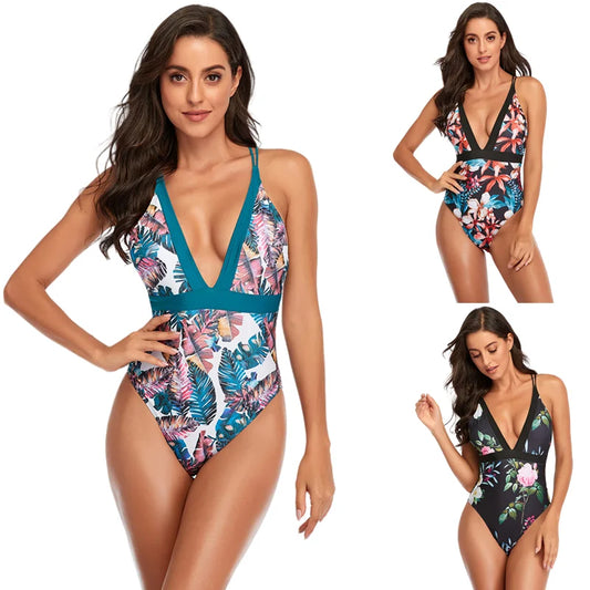 Sexy One Piece Swimsuit Swimwear Push Up for Women Monokini V Neck