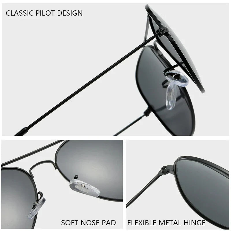Classic Pilot Men Sunglasses Polarized Vintage Metal Ray Sun Glasses