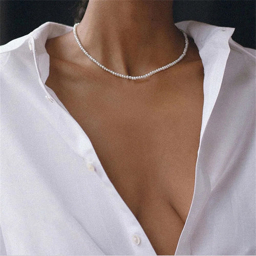 FNIO Pearl Chain Choker Necklace For Women Collar Goth Necklaces