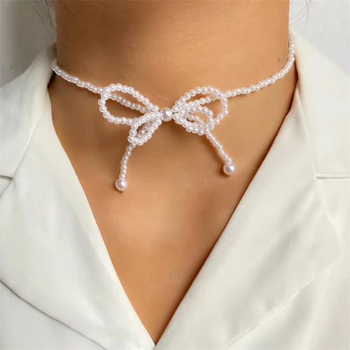 FNIO Pearl Chain Choker Necklace For Women Collar Goth Necklaces
