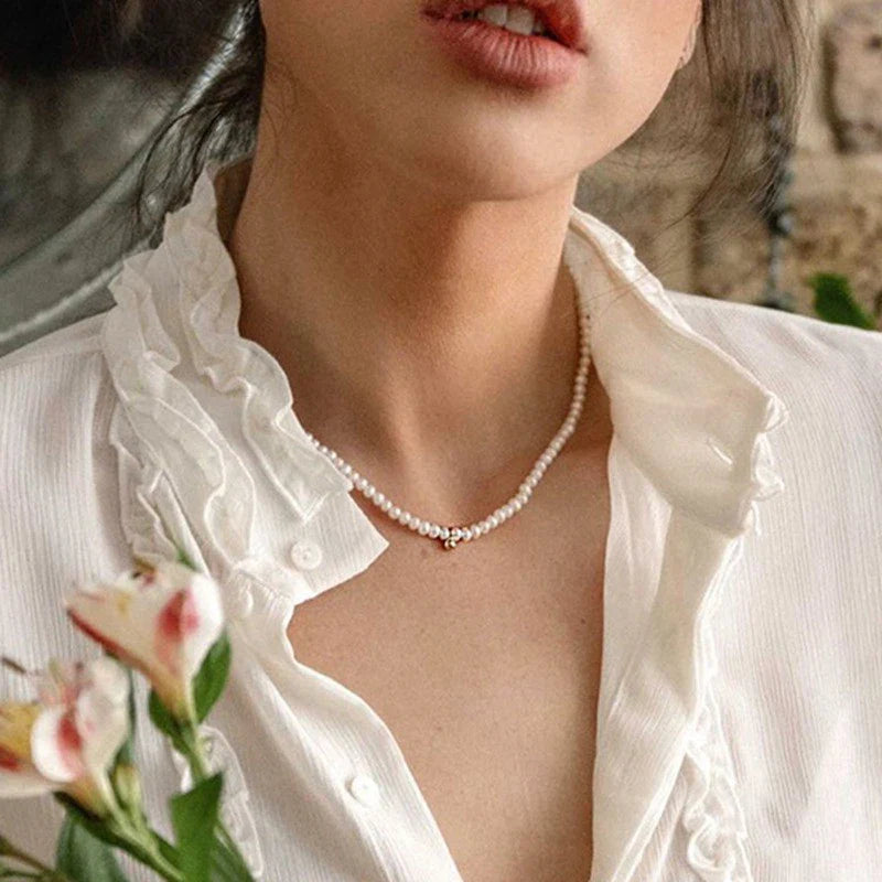 FNIO Pearl Chain Choker Necklace For Women Collar Goth Necklaces