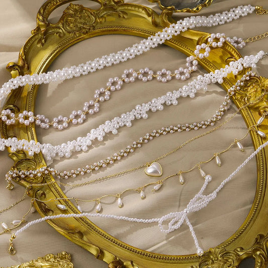 FNIO Pearl Chain Choker Necklace For Women Collar Goth Necklaces