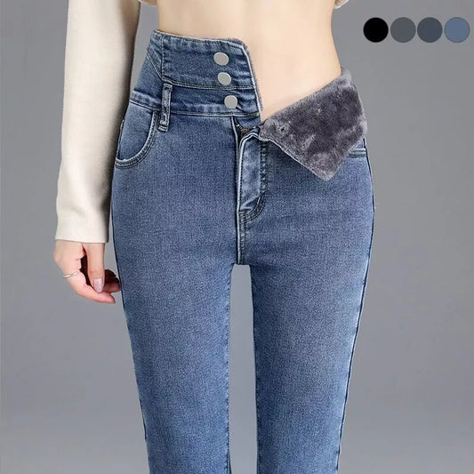 Thermal Winter Thick Fleece High-waist Warm Skinny Jeans Thick Women