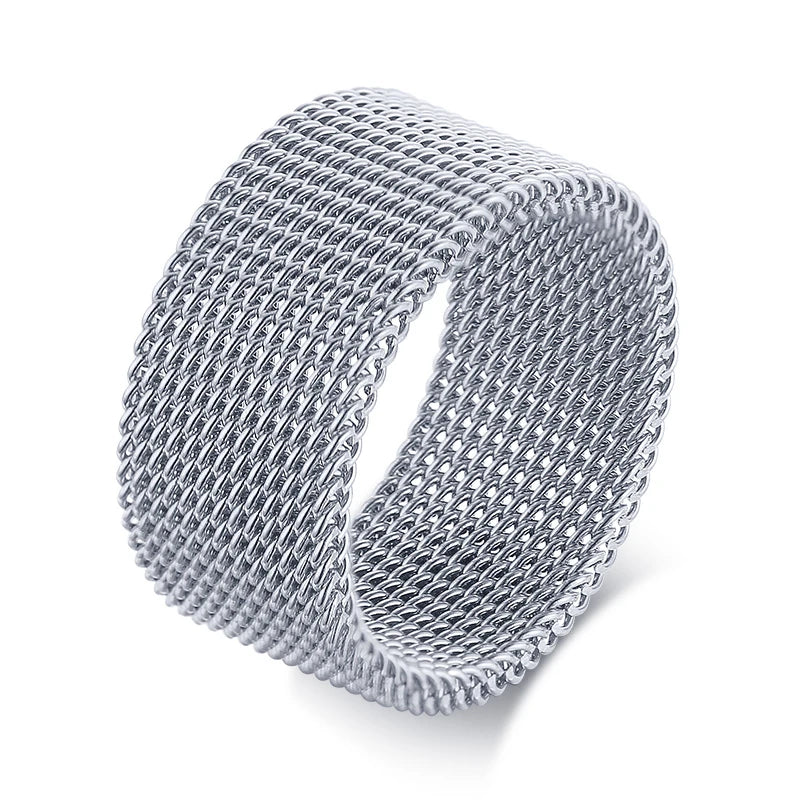 10mm Black Circle Woven Mesh Rings High Quality Stainless Steel Flexible Wedding Band Ring For Men Jewelry