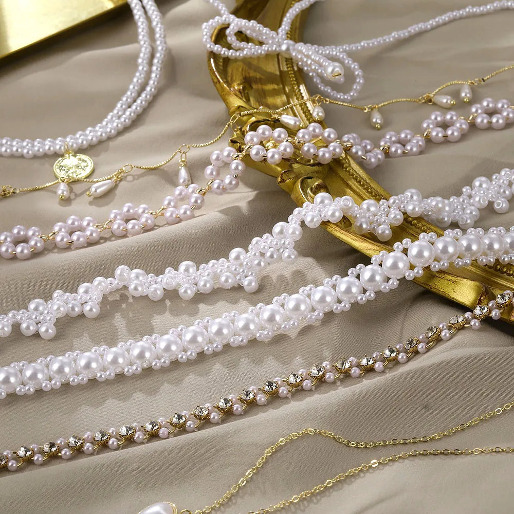 FNIO Pearl Chain Choker Necklace For Women Collar Goth Necklaces
