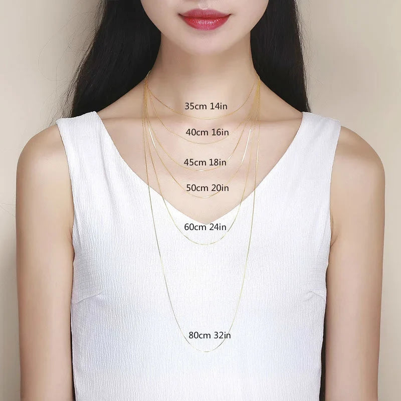 35cm-80cm 0.65mm Thin Real 925 Sterling Silver Gold Color Slim Box Chain Necklace Womens Girls Mens Jewelry kolye collares