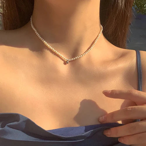 FNIO Pearl Chain Choker Necklace For Women Collar Goth Necklaces