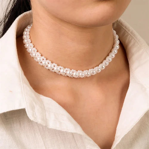 FNIO Pearl Chain Choker Necklace For Women Collar Goth Necklaces