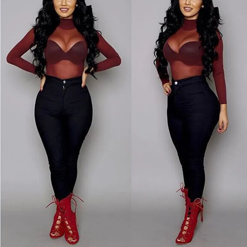 Sexy Women T Shirt See Through Transparent Mesh Tops Long Sleeve Sheer