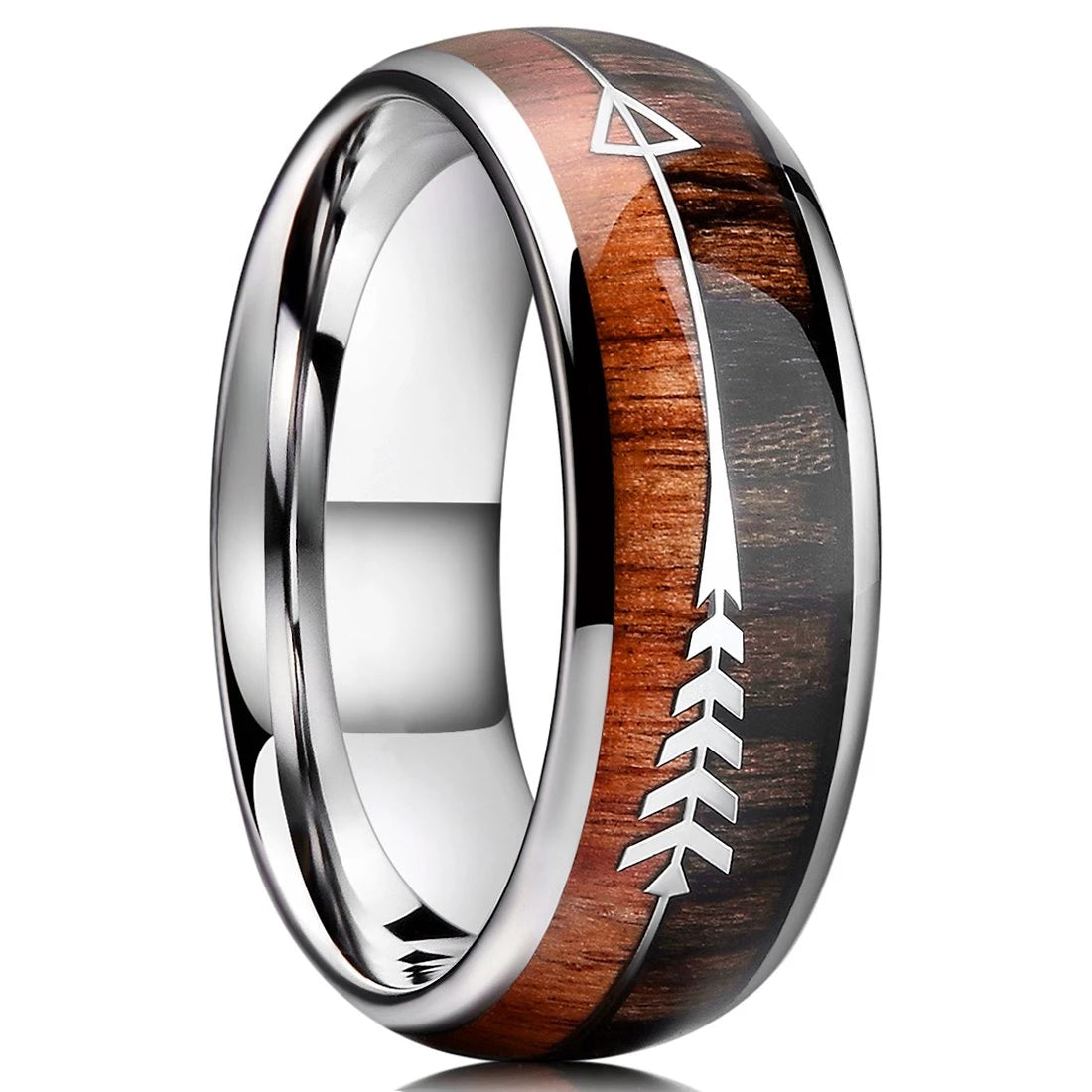 Fashion 8mm Black Stainless Steel Guitar String Rings for Men Whiskey Barrel Wood Inlay Guitarist Ring Men Wedding Band Jewelry