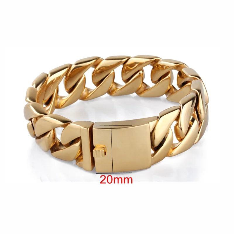30mm Gold Color Heavy Chunky Link Chain High Polished Stainless Steel Italy Bracelet For Men's Fashion Jewelry Gift