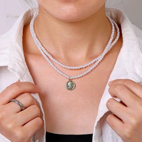FNIO Pearl Chain Choker Necklace For Women Collar Goth Necklaces