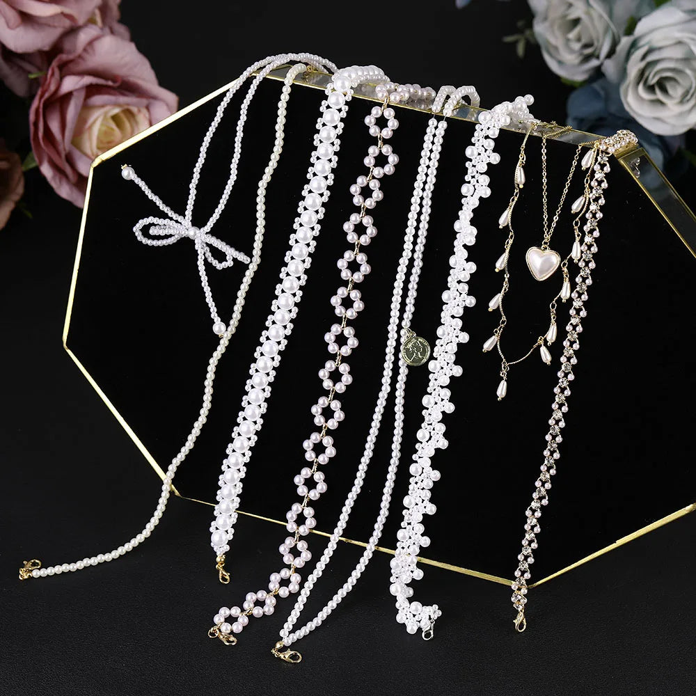 FNIO Pearl Chain Choker Necklace For Women Collar Goth Necklaces