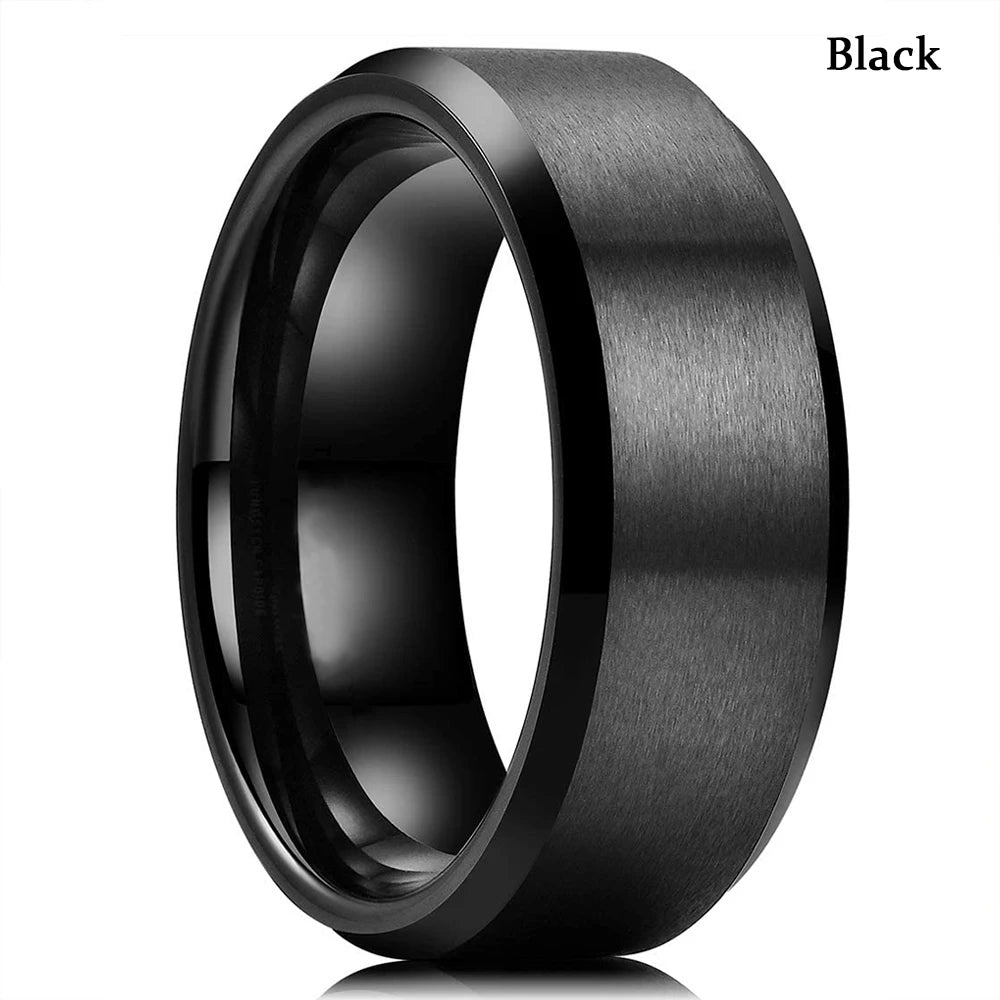 Simple 8mm Silver Color Stainless Steel Rings For Men Women Matte Finish Beveled Edge Men Wedding Rings Party Jewelry Gifts