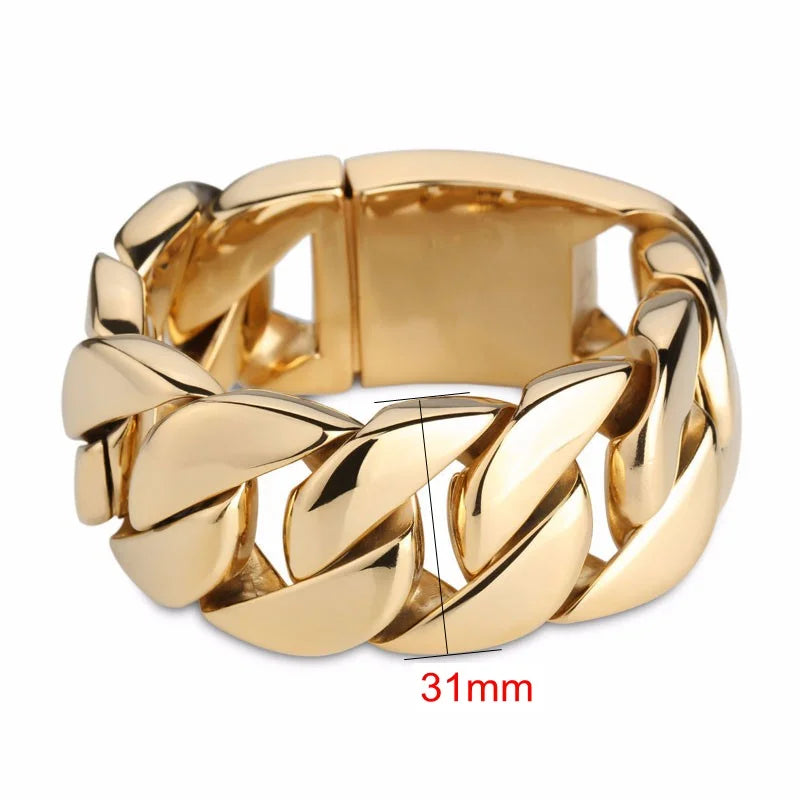 30mm Gold Color Heavy Chunky Link Chain High Polished Stainless Steel Italy Bracelet For Men's Fashion Jewelry Gift