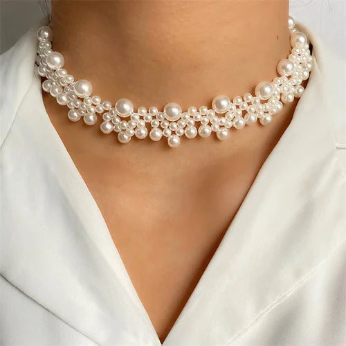 FNIO Pearl Chain Choker Necklace For Women Collar Goth Necklaces