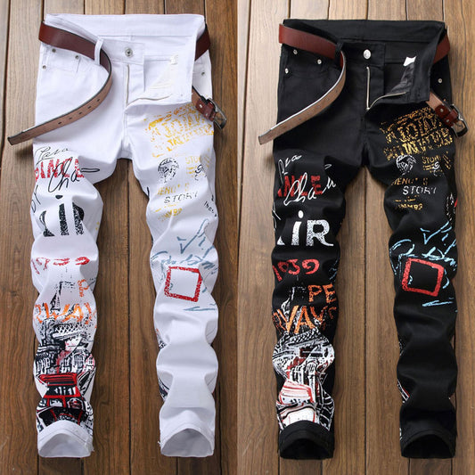 High Street Fashion Mens Jeans Night Club Black White Color Personal