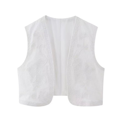 Keyanketian Women Vintage Floral Embroidered Open Waistcoat Ladies