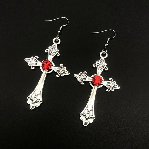 Large Detailed Cross Drill Pendant Jewel Necklace Silver Color Tone
