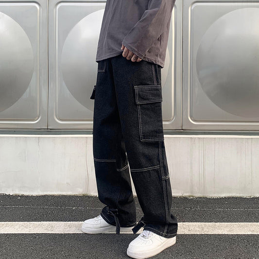 Men Wide Leg Jeans Hip Hop Casual Men's Straight Baggy Denim Pants