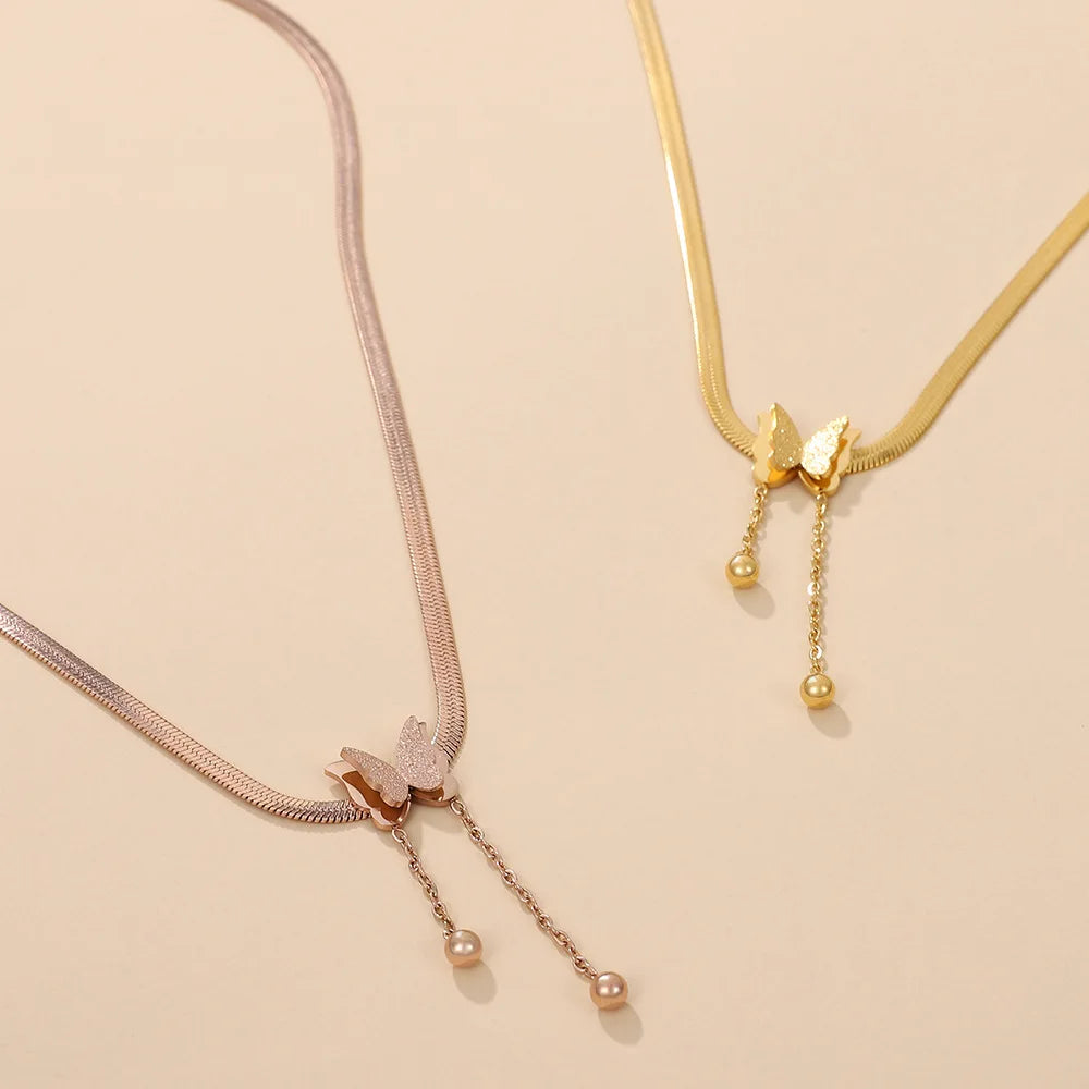 Multilayer Vintage Butterfly Necklace For Women Gold Color 316L