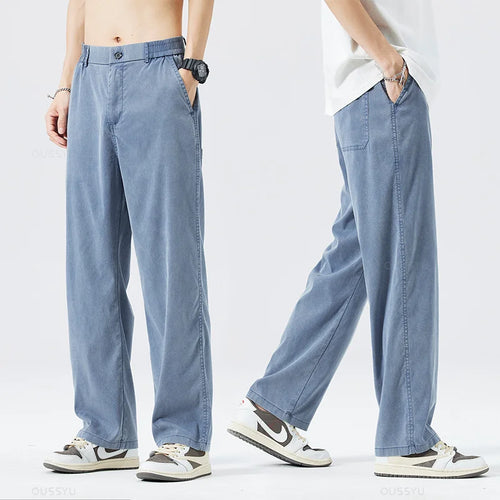 Summer Thin Soft Lyocell Fabric Jeans Men Loose Straight Wide Leg
