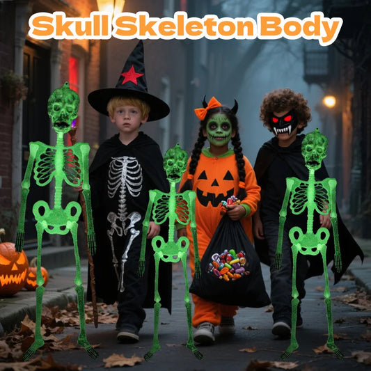 90cm Halloween Skeleton Decoration Human Shape Luminous Full Body Poseable Movable Skeleton Outdoor Haunted House Party DIY Prop