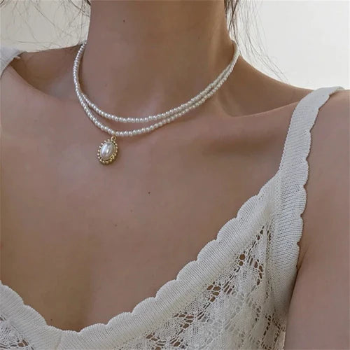 FNIO Pearl Chain Choker Necklace For Women Collar Goth Necklaces