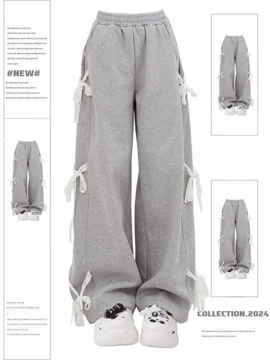 Women's Grey Lace Lace-up Pants Vintage Y2k Harajuku 90s Aesthetic