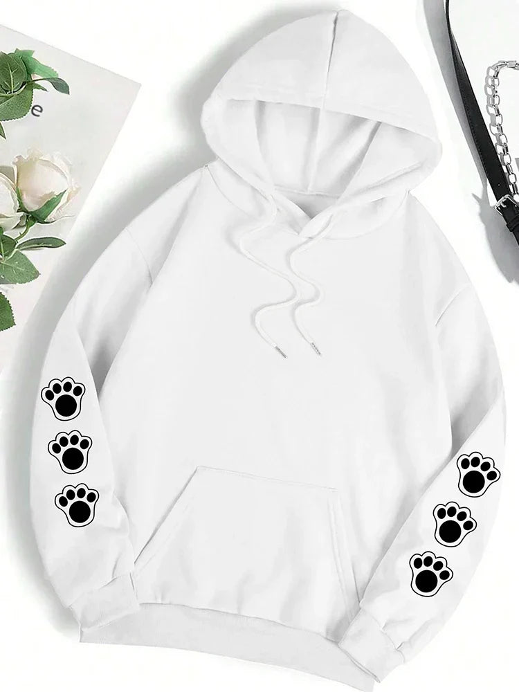 Talk To The Paw Funny Dog Cartoon Print Hoodie Women Warm Fleece Hoody