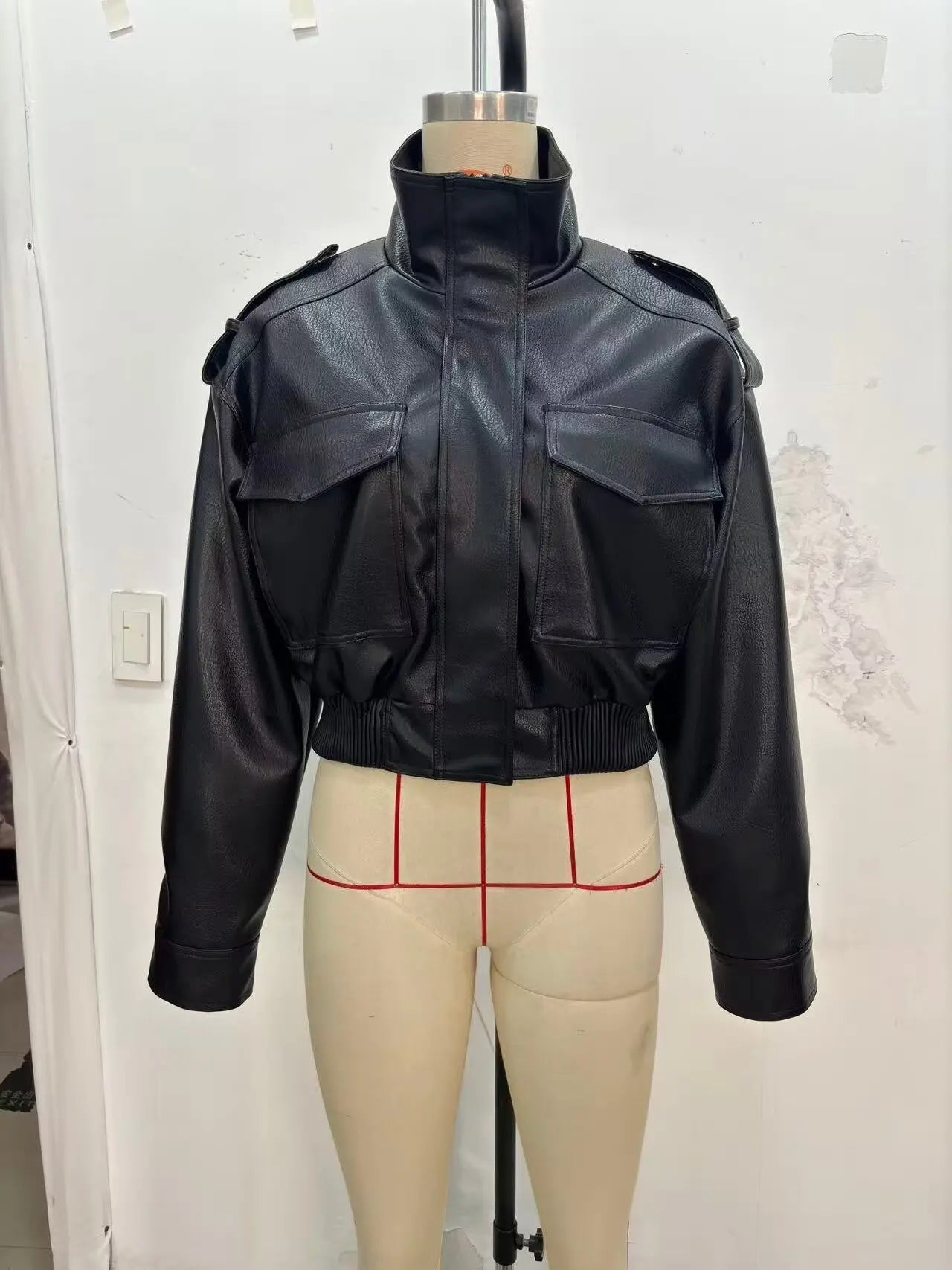 Vintage Zippers Short Leather Jackets Women's Casual Lapel Button Pockets Full Sleeve Coat 2025 Autumn New Lady Chic Streetwear