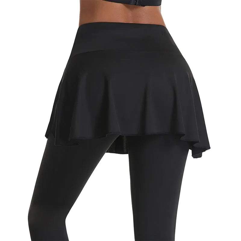 Women High Waist Leggings Solid Color Tennis Pleated Skirts Autumn