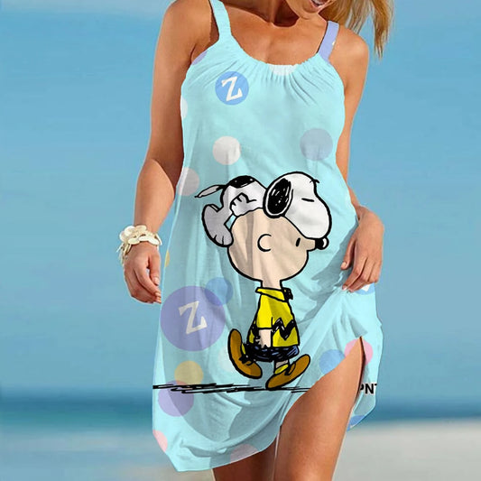 Women's Beach Dresses Kawaii Snoopy S-3XL Summer Anime Y2k 2024
