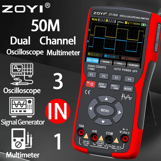 ZT-703S 3 in 1 Handheld Oscilloscope Automotive Dual Channel 50MHz