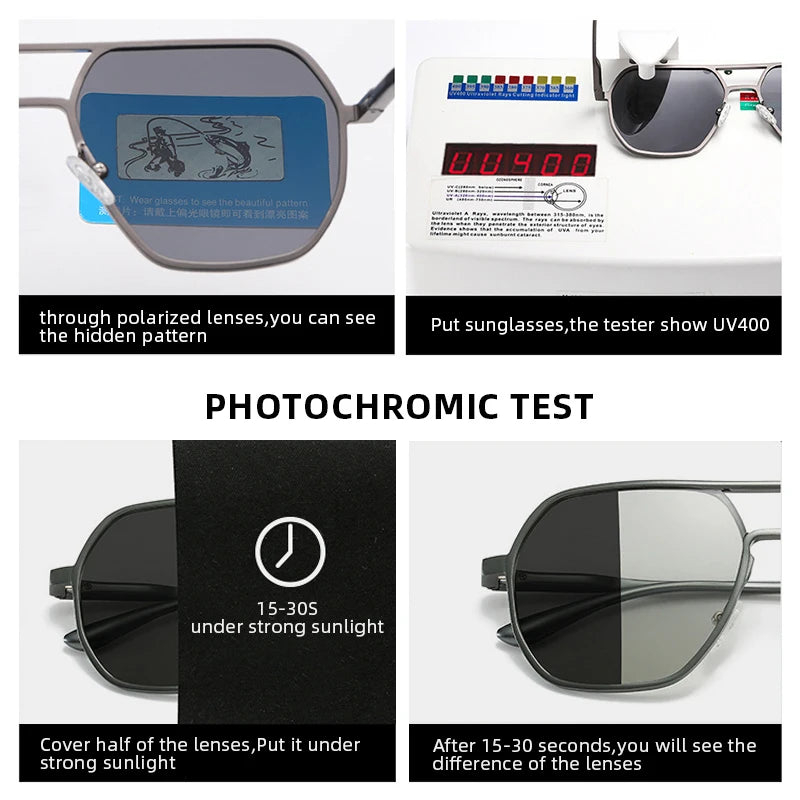 Luxury Metal Photochromic Sunglasses Men Women Fashion Polarized Sun