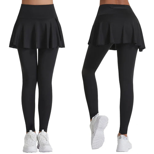 Women High Waist Leggings Solid Color Tennis Pleated Skirts Autumn